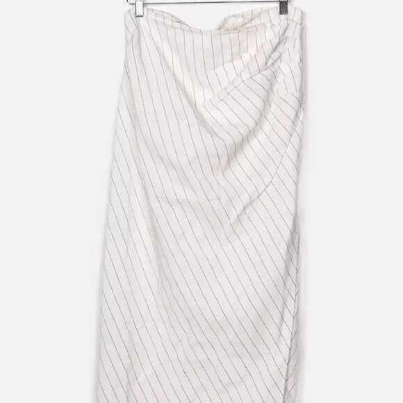 MASSIMO DUTTI Striped Midi Skirt With Pleat Detail In White Size L NWT - Picture 4 of 13